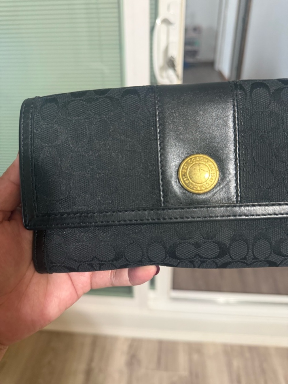 Coach Black Signature Continental Wallet with Gold Snap